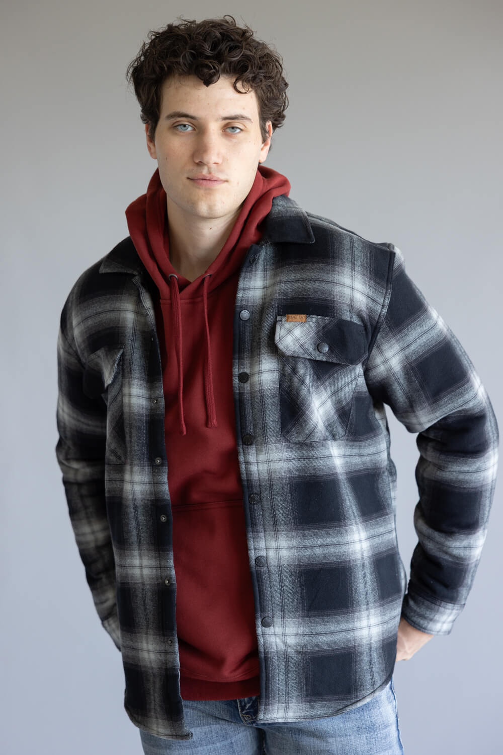 Sherpa Lined Shirt Jacket for Men in Black | MTJ05669F5-BLK – Glik's