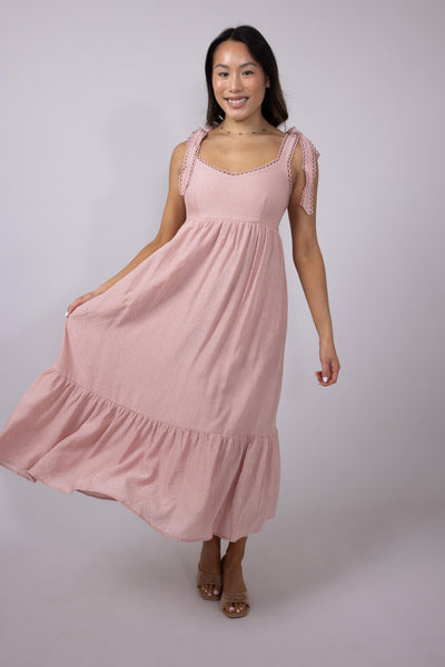 Maxi Tie Sleeve Dress for Women in Light Pink