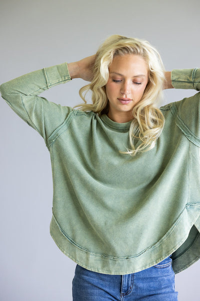 Mineral Wash Knit Top for Women in Sage