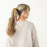 Miracle American Flag Distressed Sweater for Women in Beige
