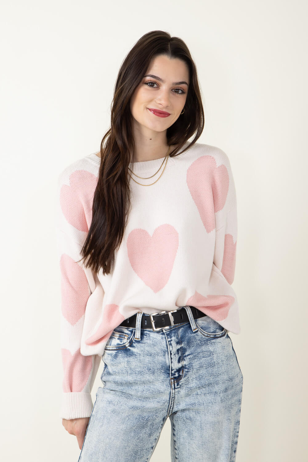 Miracle Large Heart Sweater for Women in Cream | F143-CREAMBLUSH