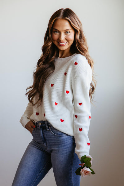 Miracle Clothing Heart Sweater for Women in White