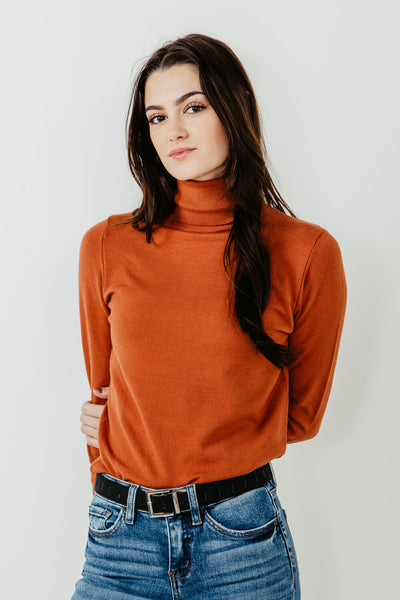 Basic Turtleneck Long Sleeve Top for Women in Clay