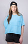 Oversized Cropped Mineral Wash Knit Top for Women in Aqua Blue