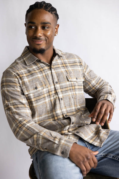 North River Twist Yarn Plaid Button Up Shirt for Men in Grey