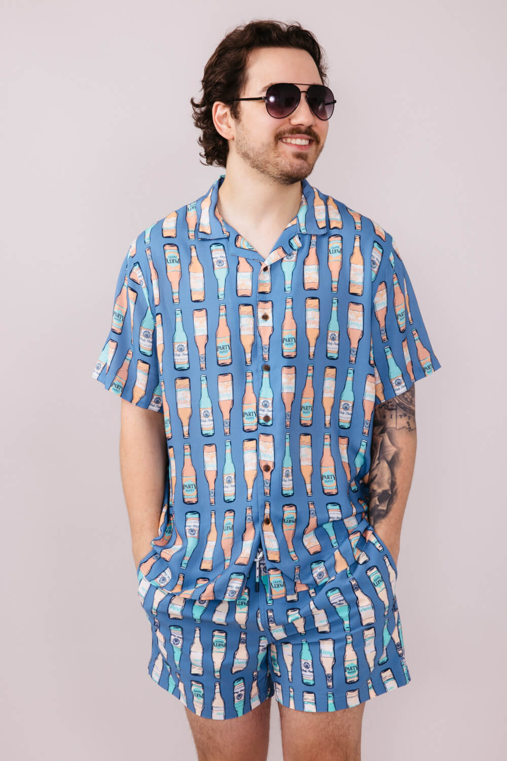Party Pants Cold Dawgs Woven Button Up Shirt for Men in Navy