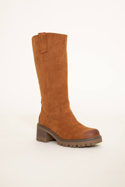 Pierre Dumas Solo Knee High Lug Boots for Women in Cognac