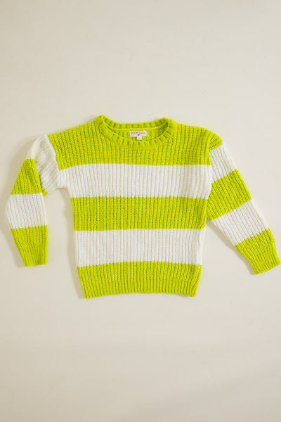 Youth Rugby Striped Sweater for Girls in Lime Green