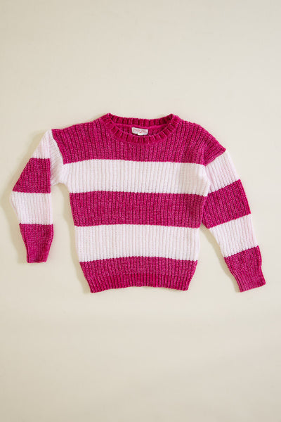 Youth Rugby Striped Sweater for Girls in Magenta