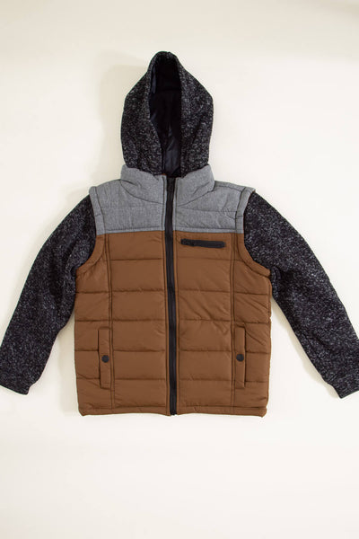 Puffer Vest Knit Hood Jacket for Boys in Brown