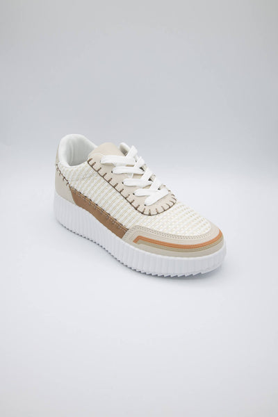 Qupid Shoes Sarki Mesh Sneakers for Women in White/Brown