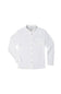 A white long-sleeve button-down shirt with a pointed collar and a single chest pocket, laid flat against a white background.