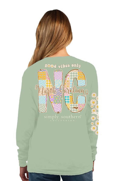 Simply Southern Long Sleeve North Carolina T-Shirt for Women in Sage