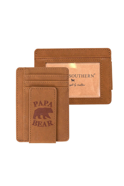 Mens Simply Southern Papa Bear Leather Money Clip Wallet in Brown