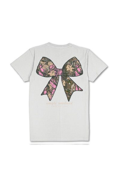 Simply Southern Youth Camo Bow T-Shirt for Girls in Light Grey
