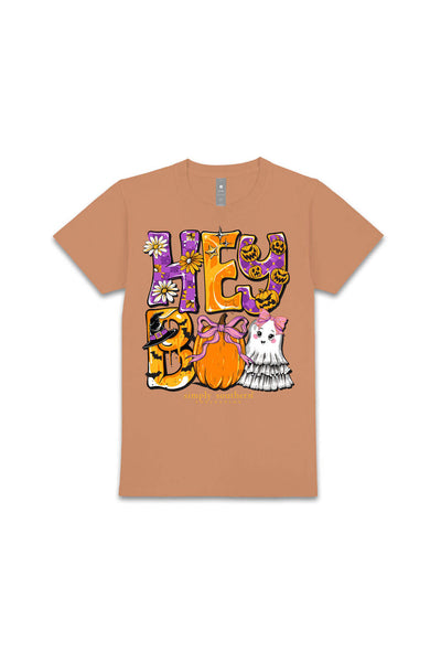 Simply Southern Youth Hey Boo T-Shirt for Girls in Chestnut Brown
