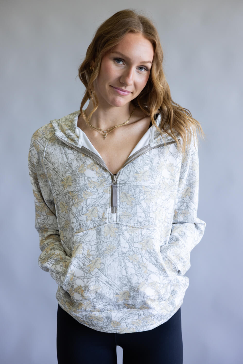 Simply Southern Alara ½ Zip Hoodie for Women in White Camo PP