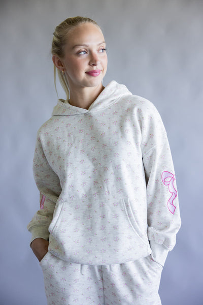 Simply Southern Alice Bow Floral Hoodie for Women in Gray