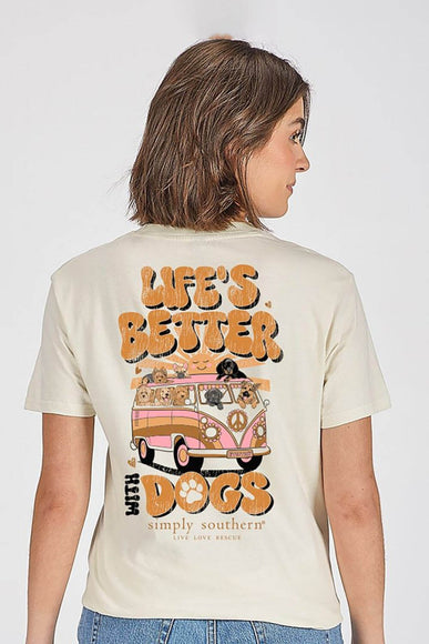 Simply Southern Womens Life’s Better With Dogs T-Shirt for Women in Linen