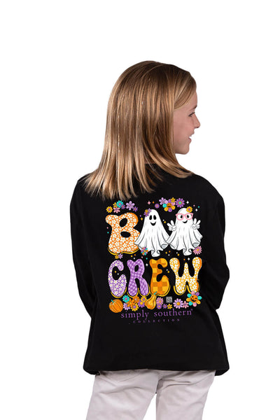 Simply Southern Youth Girls Long Sleeve Boo Crew T-Shirt for Girls in Black