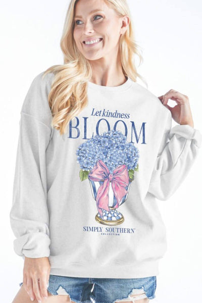 Simply Southern Womens Bloom Fleece Sweatshirt for Women in White