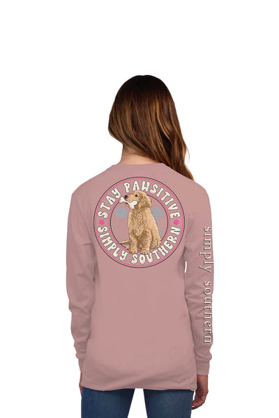 Simply Southern Youth Long Sleeve Stay Pawsitive T-Shirt for Girls in Mauve