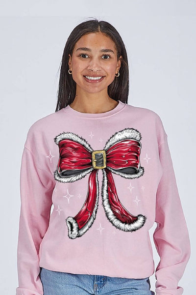 Simply Southern Santa Bow Crewneck for Women in Pink
