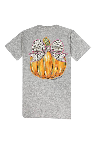 Simply Southern Plus Size Bow Pumpkin T-Shirt for Women in Grey