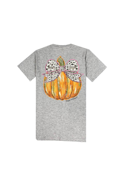 Simply Southern Youth Bow Pumpkin T-Shirt for Girls in Grey