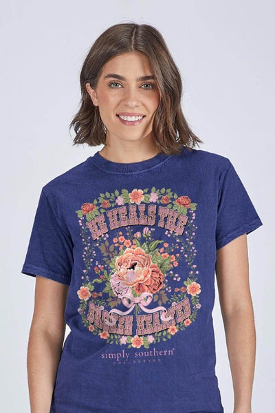 Simply Southern Broken T-Shirt for Women in Washed Navy