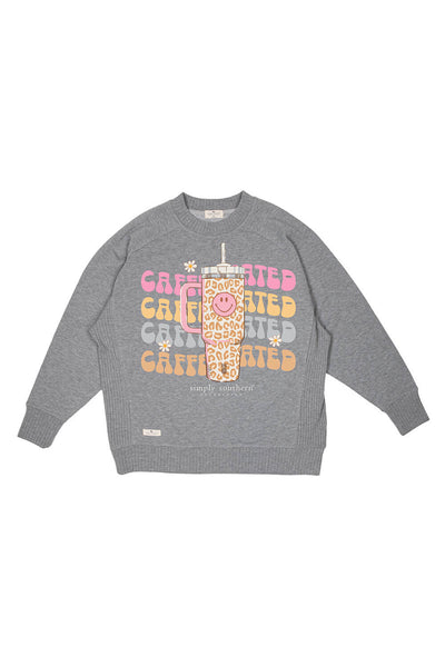 Simply Southern Plus Size Caffeinated Crewneck for Women in Heather Grey