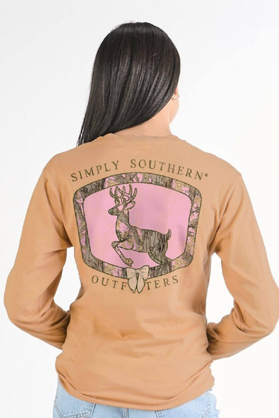Simply Southern Camo Deer Long Sleeve T-Shirt for Women in Brown