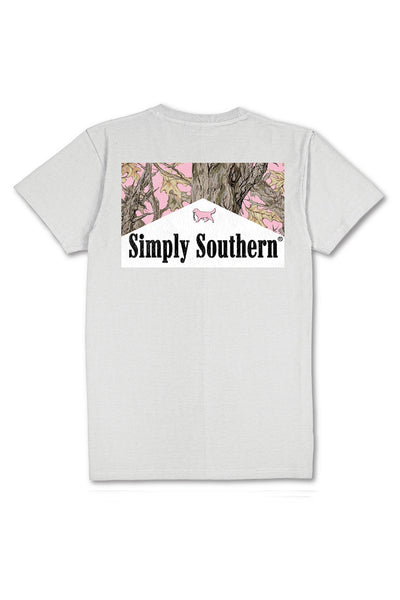Simply Southern Plus Size Pink Camo Pack T-Shirt for Women in Star Grey