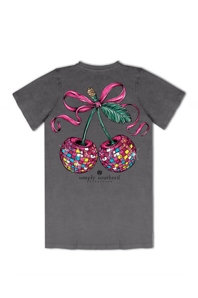 Simply Southern Plus Size Disco Cherries T-Shirt for Women in Washed Coal