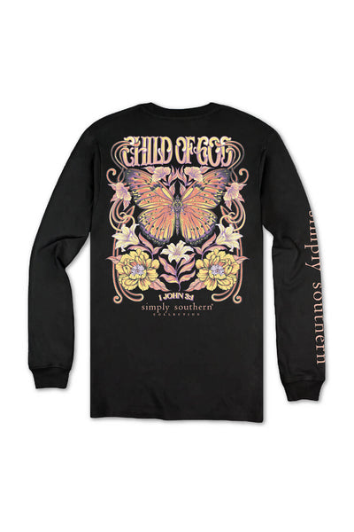 Simply Southern Plus Size Child Of God Long Sleeve T-Shirt for Women in Black