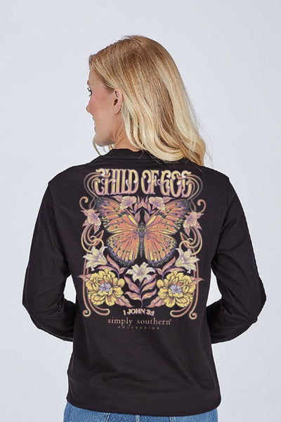 Simply Southern Womens Shirt Child Of God Long Sleeve T-Shirt for Women in Black