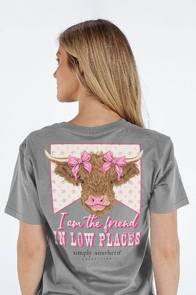 Simply Southern Womens Shirts Friend In Low Places T-Shirt for Women in Heather Grey