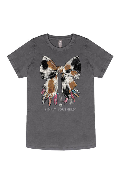 Simply Southern Plus Size Cow Bow T-Shirt for Women in Washed Coal