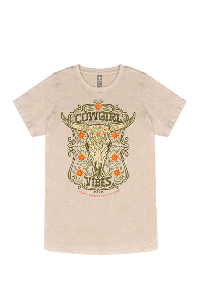 Simply Southern Plus Size Cowgirl Vibes T-Shirt for Women in Washed Ecru