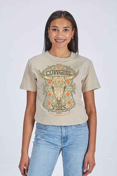 Simply Southern Cowgirl Vibes T-Shirt for Women in Washed Ecru