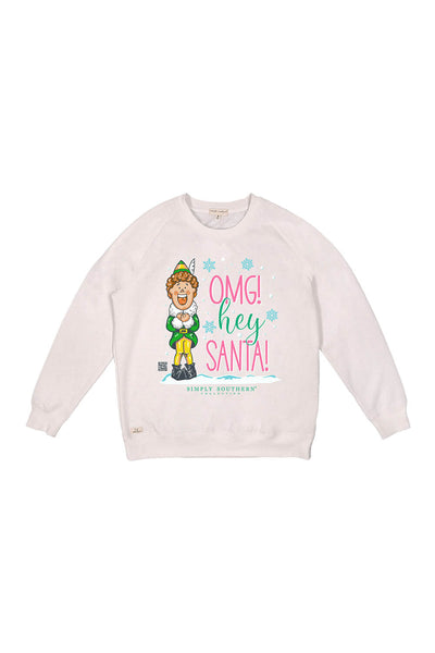 Simply Southern Plus Size OMG! Santa Sweatshirt for Women in White