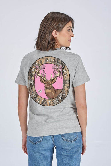 Womens Simply Southern Shirts Camo Deer Circle T-Shirt for Women in Heather Grey