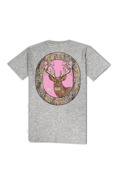Womens Simply Southern Shirts Camo Deer Circle T-Shirt for Women in Heather Grey