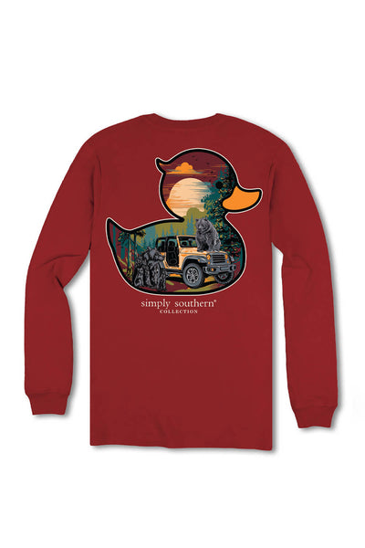 Simply Southern Plus Size Duck Bear Long Sleeve T-shirt for Women in Carmine