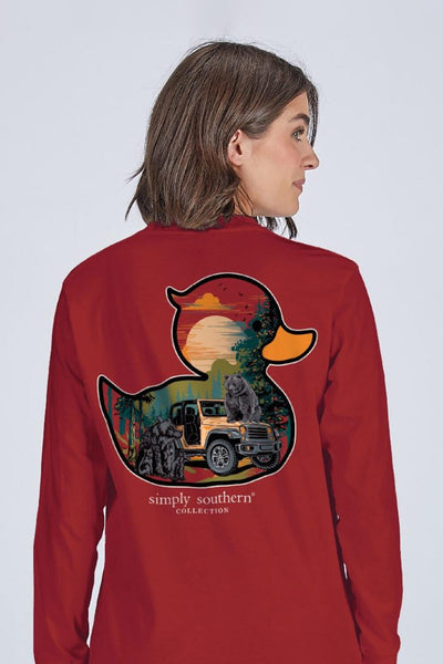 Simply Southern Duck Bear Long Sleeve T-shirt for Women in Carmine
