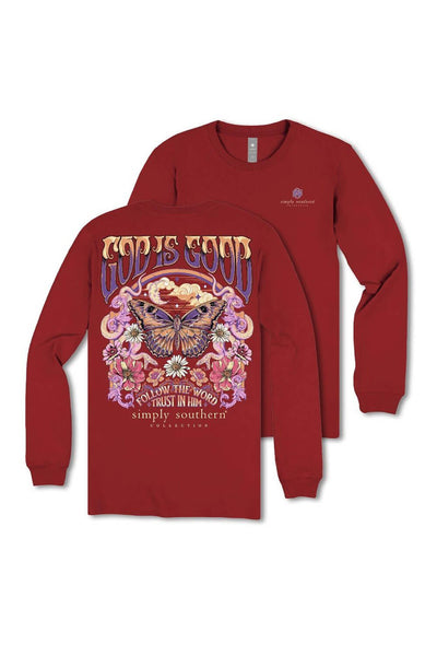 Simply Southern Plus Size Follow the Word Long Sleeve T-shirt for Women in Carmine