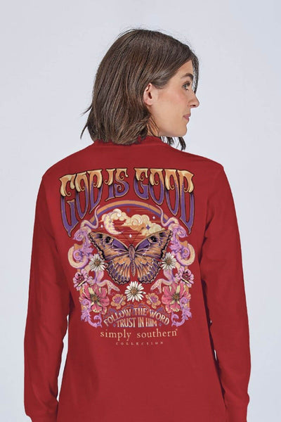 Simply Southern Follow the Word Long Sleeve T-shirt for Women in Carmine