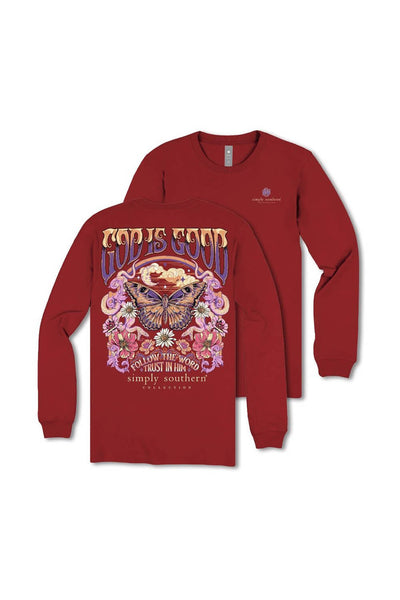 Simply Southern Youth Follow the Word Long Sleeve T-Shirt for Girls in Carmine