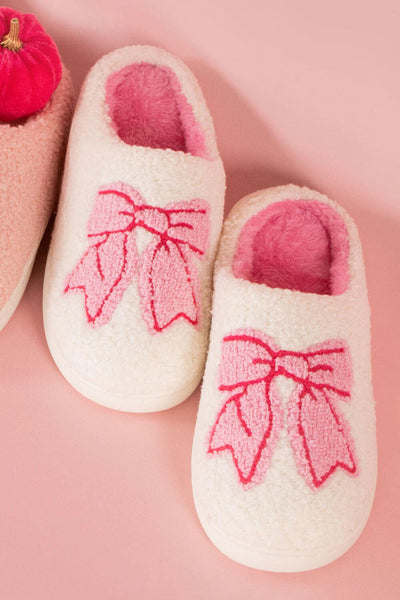 Simply Southern Fuzzy Bow Slippers for Women in Cream