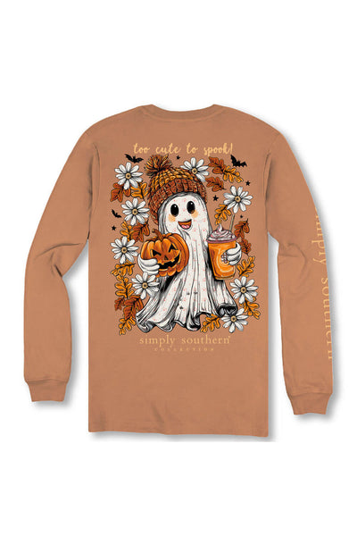 Simply Southern Plus Size Too Cute To Spook Long Sleeve T-Shirt for Women in Chestnut
